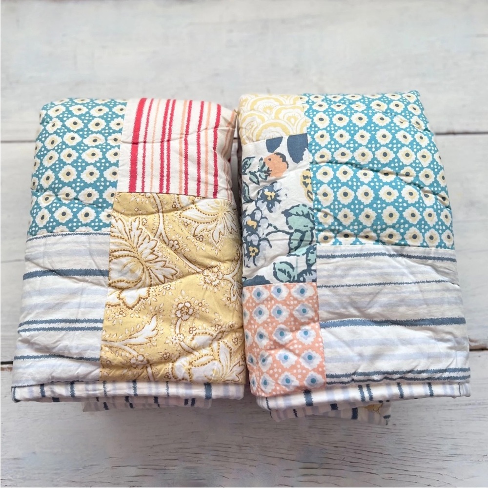 2 Garnet Hill Camille Quilted Patchwork Pillow Shams STANDARD Floral Stripe $138 - Picture 2 of 8